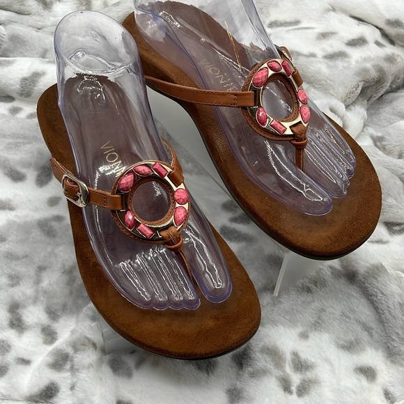 Vionic Ricci Brown Leather Rhinestone Sandals Size 8 - Picture 1 of 6